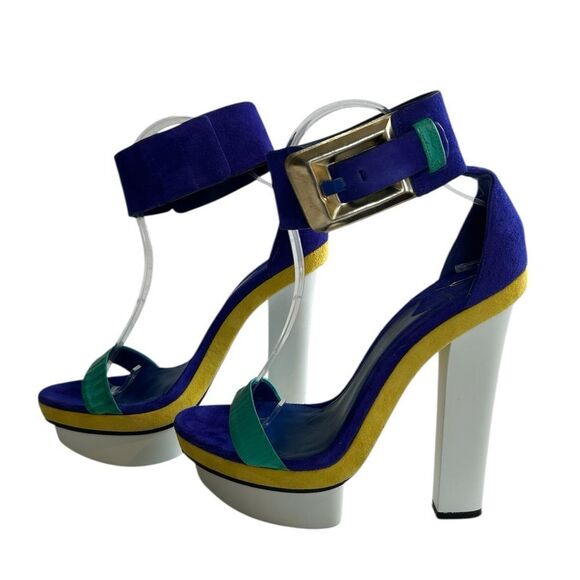 BRIAN ATWOOD BRAGANCA MULTI COLOR Leather Suede PLATFORM SANDAL HEELS - Picture 5 of 12